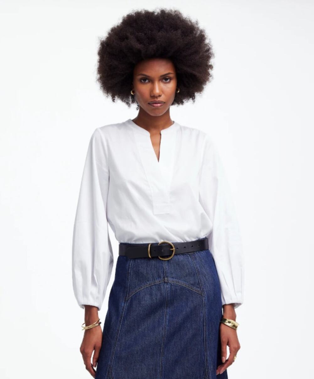 Madewell Romantic Sleeve V-Neck Top Womens 2XS White Stretchy Knit Pullover